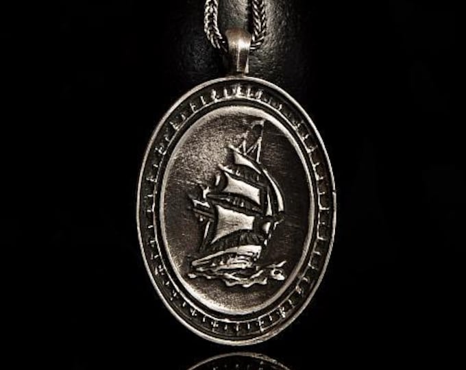 Vintage Silver Ship Pendant, Mens Accessories, Handmade Ship Necklace, Silver Charm Nautical, Adventurer Pendant, Mens Necklace