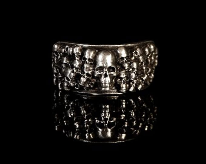 Handcrafted Sterling Silver Skulls Ring, Graveyard Ring