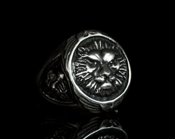 Silver Lion Face Band Ring, Lion Mens Ring, Copper Lion Face, Lion Band Ring, Lion Head Ring, Mens Gift, Mens Accessories, Round Lion Head