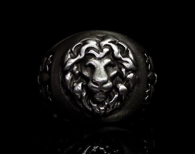 Silver Lion Band Ring Handmade Lion Ring Silver Band Sterling Silver Medieval Style Ring Lion Face