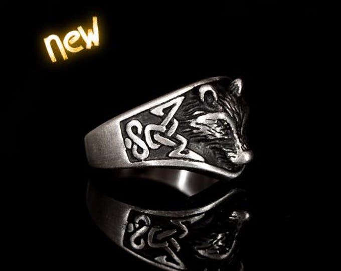 Wolf Ring Sterling Silver 925 : Handmade Viking Fenrir Band