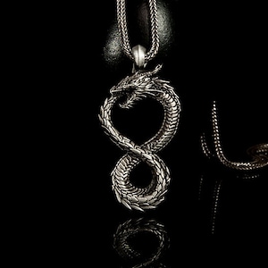 Silver Dragon Pendant Infinity Dragon Infinite Symbol Dragon Pendant Mens Style Gift Ideas Handmade Gifts Silver Dragon Pendant