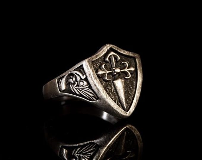 Sword Oxidized Sterling Silver 925 Ring: Knight Warrior Jewelry