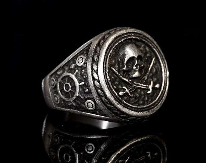 Pirate Ring Silver Band Ring, Skull Silver Ring, Pirates Of The Caribbean, Silver Pirate Design, Jack Sparrow  Ring, Gift For Him