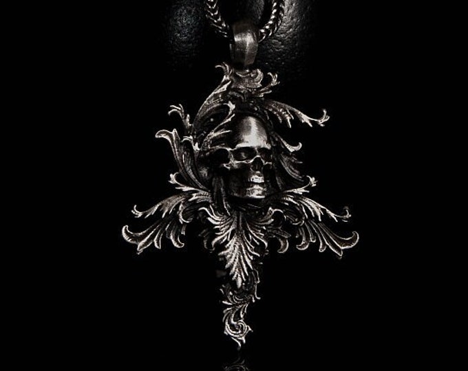 Silver Skull Pendant 925 Sterling Silver Abstract Skull Design Biker Pendant