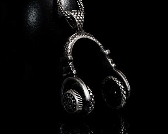 Handmade Sterling Silver Headphones Necklace: Music Lover Gift