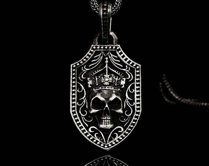 Skull Silver Pendant King of the Dead Handmade Jewellery Silver Black Skull Unique Design Silver Pendant Gift Ideas