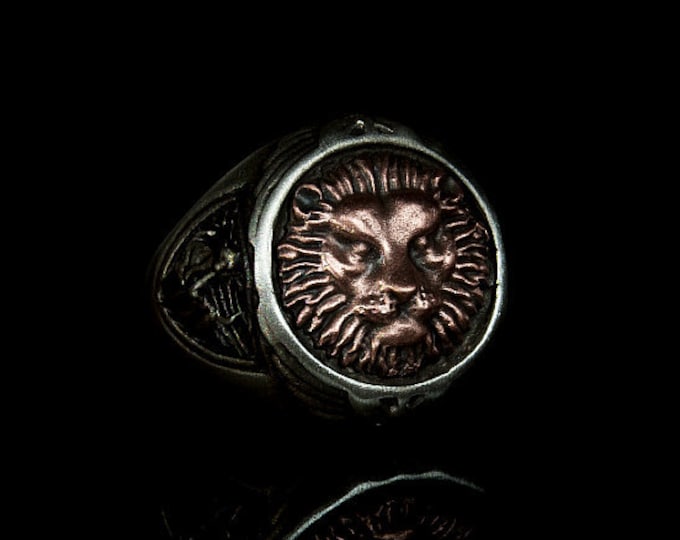 Copper Lion Face Band Ring, Lion Mens Ring, Silver Lion Face, Lion Band Ring, Lion Head Ring, Mens Gift, Mens Accessories, Round Lion Head