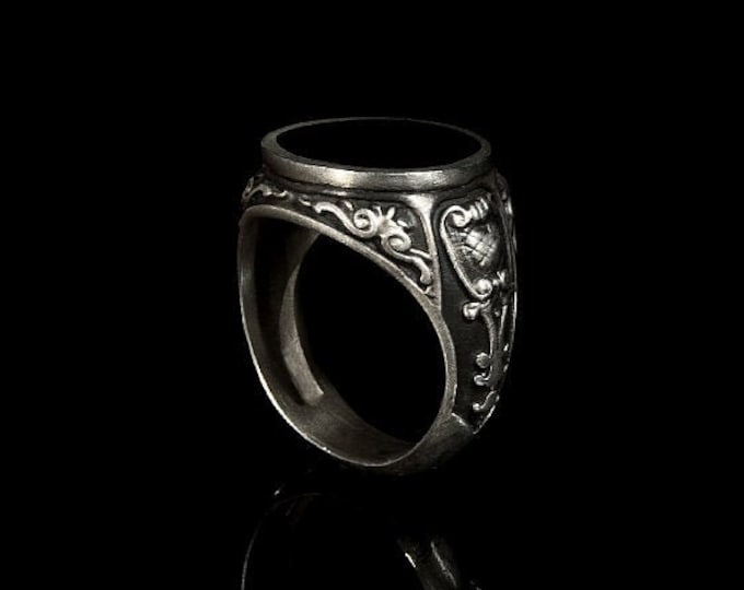Silver Enamel Ring, Handmade Silver Ring, Greek Traditional Style, Traditional Enamel Ring, Gift for Him, Men Accessory, Black Ring, Enamel