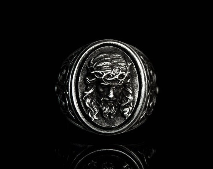 Jesus Christ Silver Ring Handmade Sterling Silver 925 Religious Ring Jesus Signet Ring Religious Band Ring