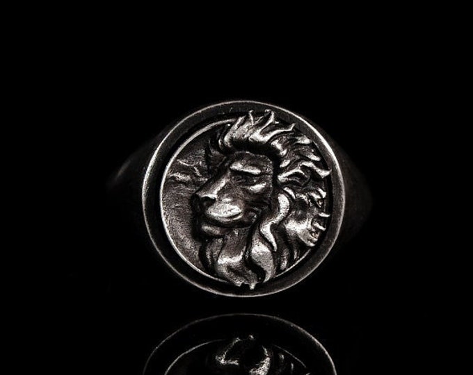 Silver Lion Band Ring Handmade Lion Ring Silver 925 Sterling King of Jungle Singet Ring Lion Head