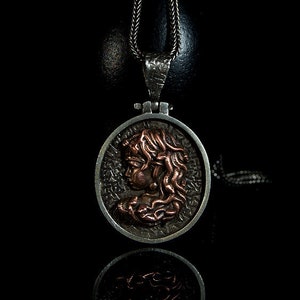 Sterling Silver Medusa Pendant: Mythical Snake Hair, Copper Accent