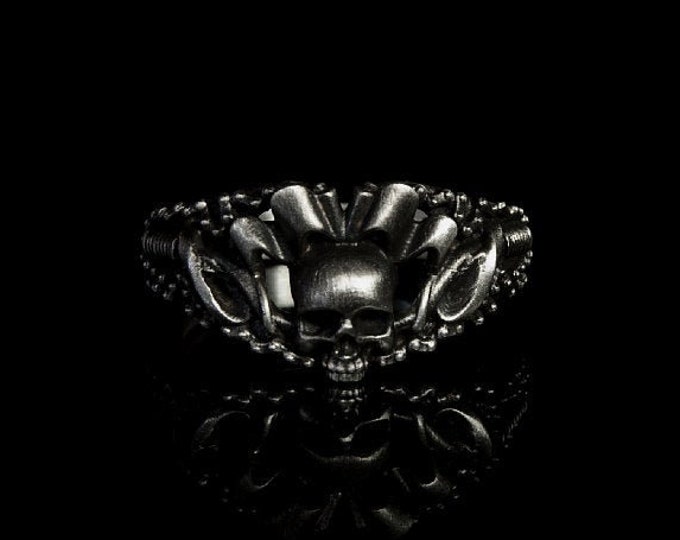 Silver Skull Ring, Motorcyclist Ring, Easyrider Ring, Motorbike Silver Ring, Motorbike Chain Ring, Bikers Ring, Easy Rider Silver Ring