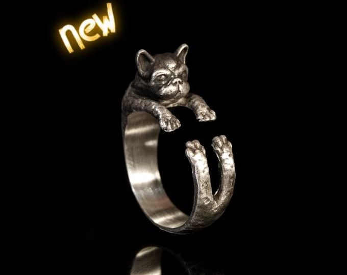 Best Friend Dog Statement Ring Sterling Silver Pet Hand Oxidized Black White Dots Lovely Whimsical Novelty Ring Adjustable BFF Gift Pet Love