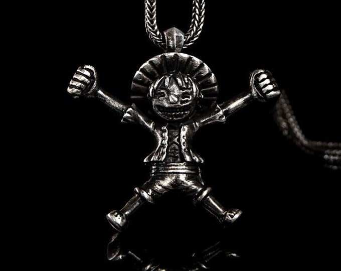 Monkey D. Luffy Silver Pendant Handmade 925 Sterling Silver Straw Hat Captain Luffy Necklace Gift Idea Anime Lovers