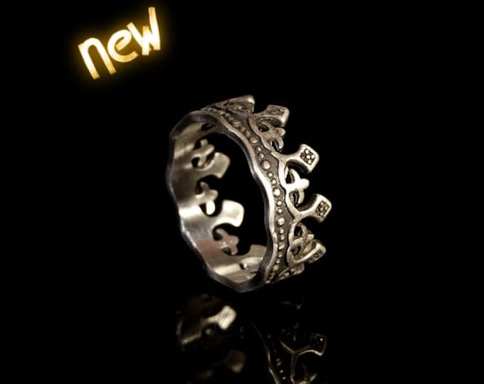 Crown King silver Ring: Sterling Silver 925 Band, Detailed Design