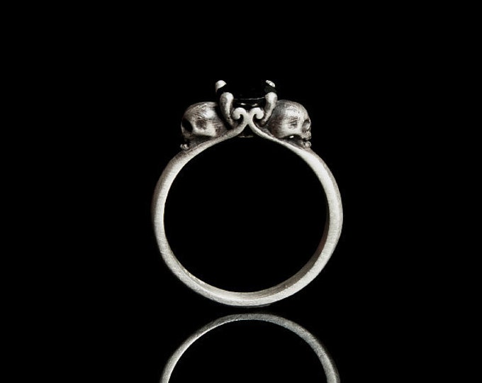 Solitaire Skull Ring, Engagement Skull Ring, Solitaire Ring, Engagement Ring, Spinel Solitaire Ring, Statement Ring, Black Stone Ring, Gift