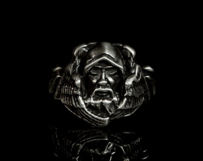 Silver Viking Head Ring, Elders Head Ring, Elder Viking Ring, The Elder, Elder Viking Head, Gift for Him, Winged Ring, Elders Face Ring