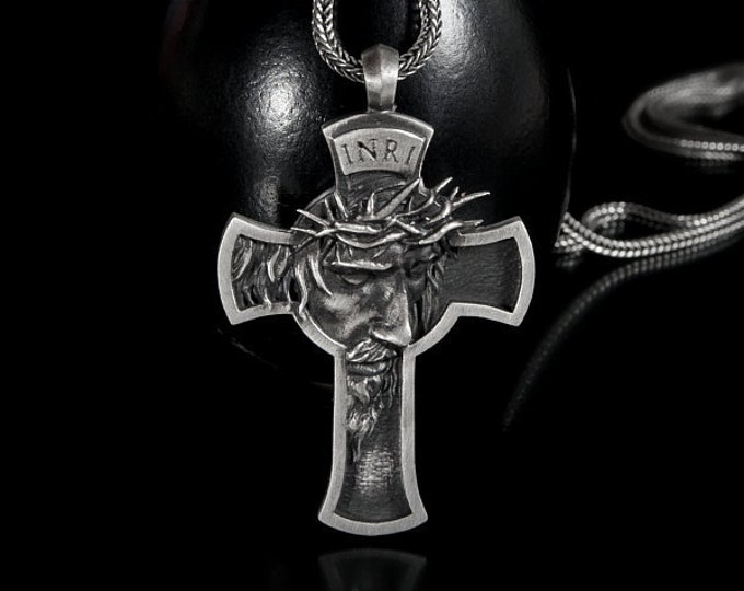 Jesus Silver Cross, Christ Cross, Jesus Crossed, Crucified Jesus On A Cross, Jesus Crucifiction, Jesus Silver Pendant, Religious Pendant