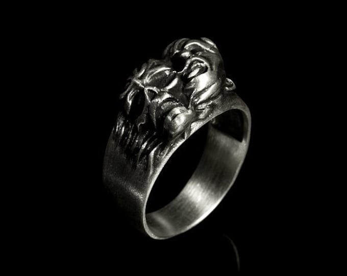 Silver Skull Ring Theatrical Mask Death's Mask Silver Ring Skull Face Ring Silver Skull Gift Ideas Ring For Men Two Faced Skull Ring