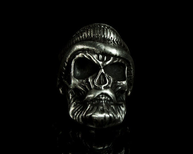 Silver Skull Ring, Bearded Skull Ring, Bikers Ring, Skull Bikers Ring, Bikers Gift, Winter Skull, Gift for Him, Mens Gift, Bikers Gift
