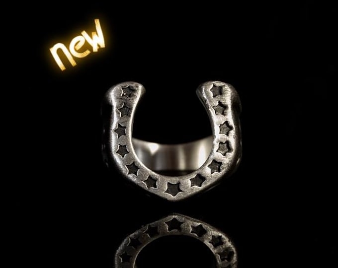 Petal Horse Star Ring Sterling Silver 925: Symbolizes luck Mens Ring