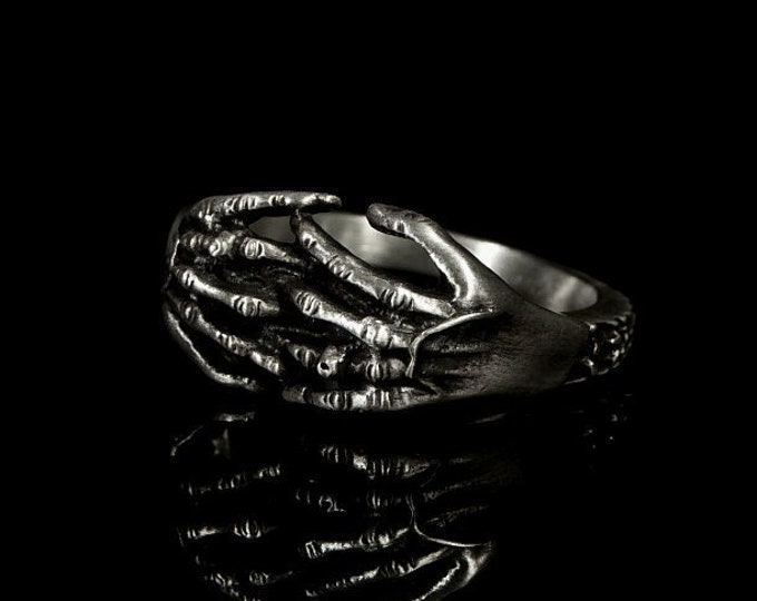 Skeletal Hugging Hands Silver Ring Raw Bone Silver Hands Silver Rings Dark Ring Gift Ideas Punk Rings Hugging Rings Hands On Fingers