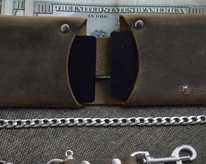 Minimal Leather Wallet Mens Leather Wallet  Great for Cards and Cash Biker Wallet  Chain Wallet Snap Wallet Crazy Horse Leather