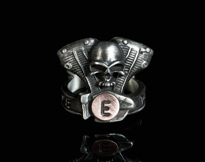 Silver Biker Ring, Skull Ring, V Motor Ring, Africa Twin, Love to Ride, Men Accessories, Biker Accessories, Biker Ring, Silver Biker Ring