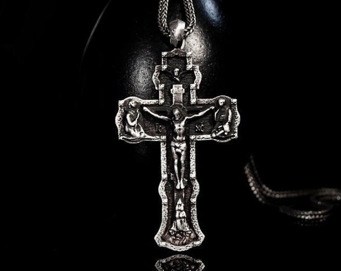 Jesus Silver Cross Pendant Handcrafted Religious Pendant, Religious Cross Gift, Christian's Gift, Cross Necklace, Mens Accessories