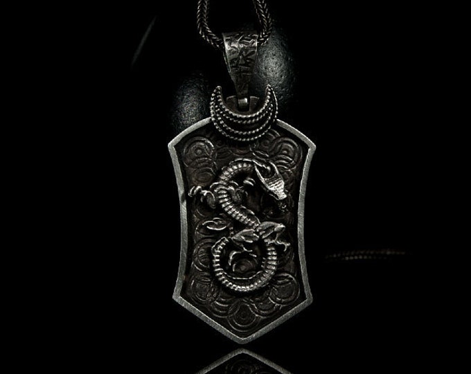 Dragon Silver Pendant, Dragon Pendant, Mythical Dragon, Dragon Necklace, Men Accessories, Men Pendant, Men Gift, Dragon, Fire Dragon, Baron