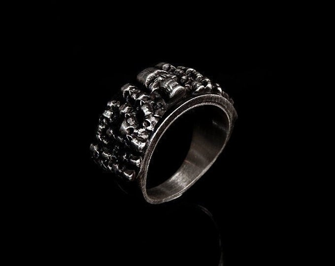 Silver Skulls Ring, Ring of The Dead, Graveyard Ring Silver, Handcrafted 925 Sterling Silver, Ring Made out of Horror, Ring Full of Souls