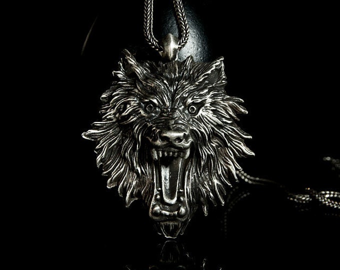 Wolf Head Silver Pendant, Wild Wolf Pendant, Wolf Head Pendant, Wolf Pendant, Wildlife Art, Detailed Wolf 925 Sterling Silver Pendant