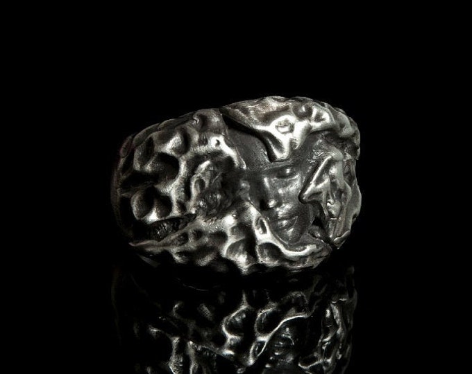 Faded Face Silver Ring, Trapped Faces, Band Ring With Face, Mysterious Face Ring, Faded Through Black, Gift For Him, Faced Band Ring