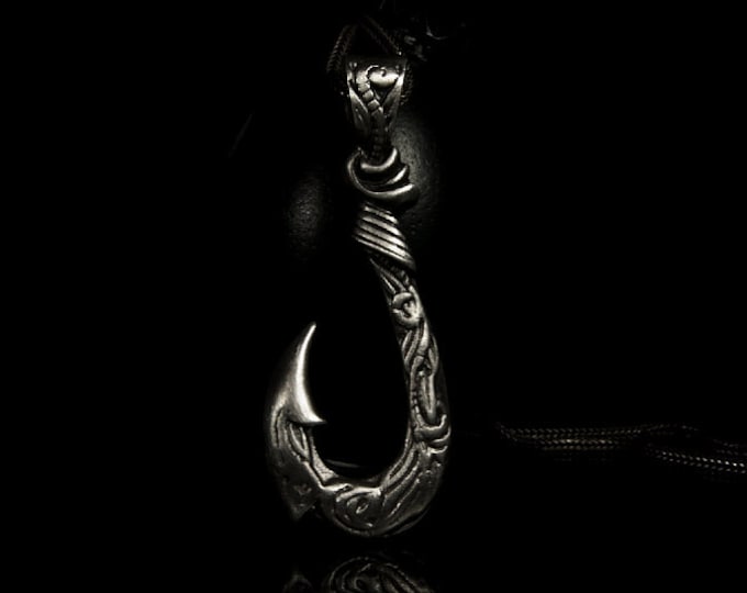Silver Fishing Hook Pendant, Viking Design Fishhook, Fishinghook Silver pendant, Vikings Fishing Hook, Silver Pendant, Gift for Him