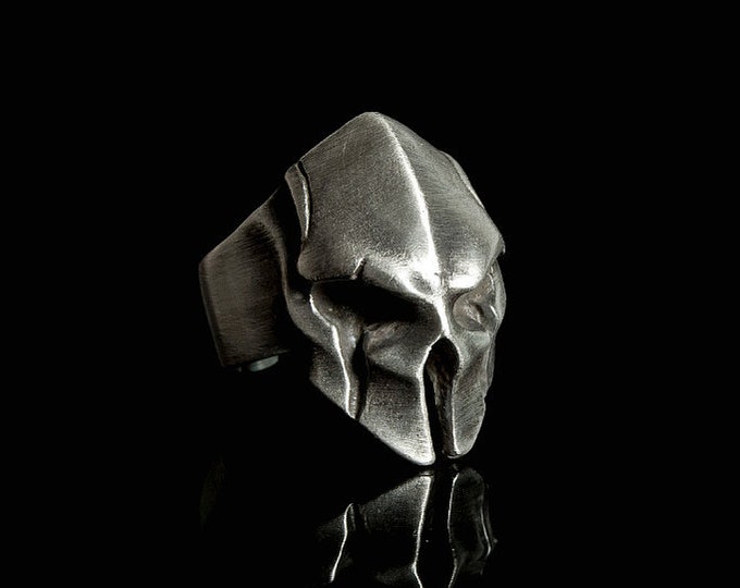 Spartan Mens Ring, Oxidized Men Ring, Silver Spartan Jewelry, Spartan Helmet Ring, Silver Spartan Rings, Silver Helmet Ring, Men Gift Ring