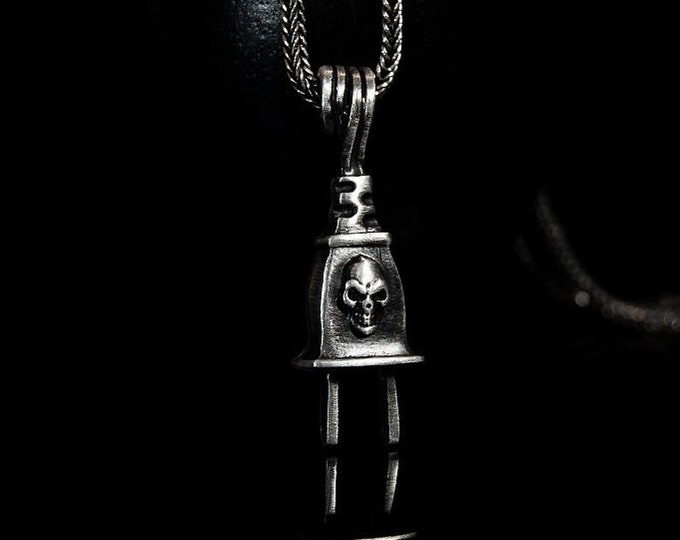 Deaths Plug Silver Handmade Pendant Unique Design Fresh Idea Dark Theme Pendant Skull Electric Plug 925 Sterling Silver
