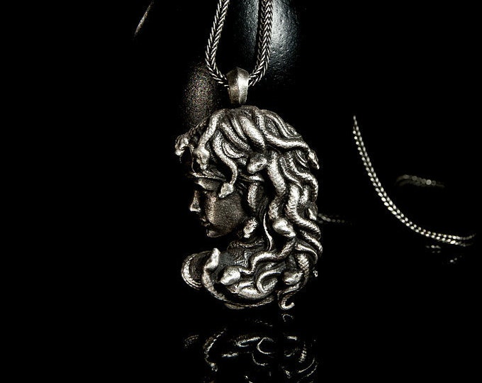 Medusa Silver Necklace, Oxidized Silver Medusa, Men Gift, Ancient Greek Mythology, Medusa Greek, Greece Culture, Silver Medusa Pendant