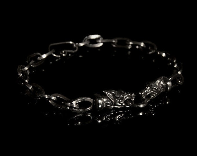 Viking Wolf Chain, Handmade Wolf Bracelet, Vikings Wolves, Wolves Chain, Silver Wolf Chain, Handmade Silver Bracelet, Vikings Design Chain