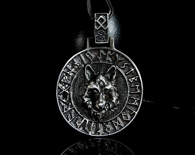 Silver Wolf Pendant, Wolf and Runes, Runic Symbols, Runic Language, Vikings Language, Wolf On Silver, Silver Wolf, Wolf Pendant, Vikings