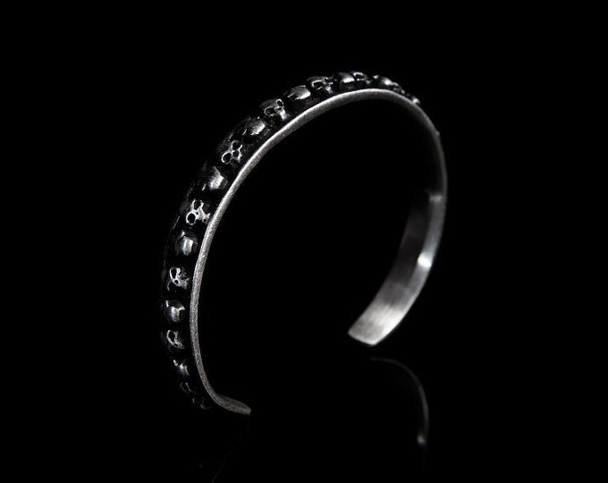 Silver Skull Cuff Handmade Bracelet Adjustable Jewellery 925 Sterling Silver Men Gift For Him Skull Design Silver Bracelets