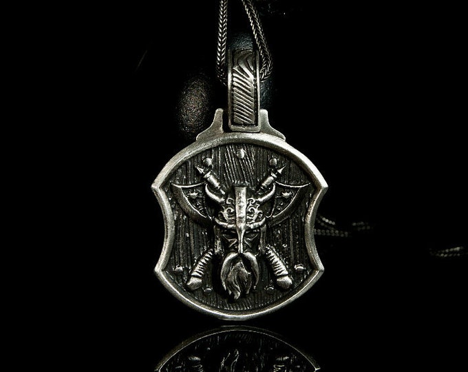 Silver Vikings Pendant, Shield Shaped Viking Pendant, Vikings Axes Pendant, Viking Pendant, Silver Helmet Viking, Vikings, Mens Gift