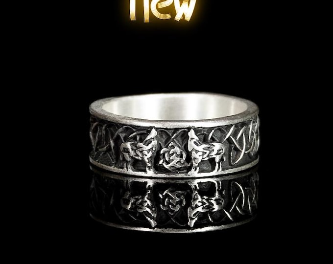 Viking Wolf Ring – Handmade Silver Double Wolf Ring – Norse Jewelry – Viking Jewelry Men – Fenrir Ring – Nordic Mythology Gift