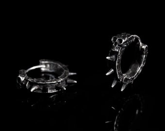 Sterling Silver Skull Earrings: Handmade Gothic Punk Spiked Hoops