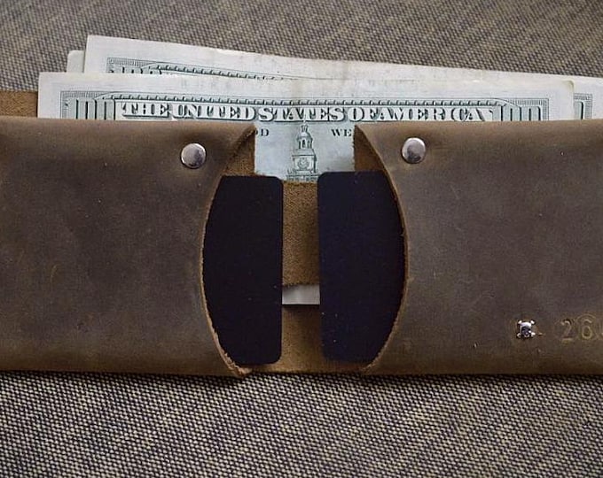 Minimal Leather Wallet Mens Leather Wallet  Great for Cards and Cash Biker Wallet  Chain Wallet Snap Wallet Crazy Horse Leather