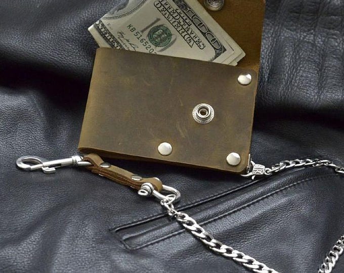 Card Leather Wallet Mens Leather Wallet  Great for Cards  Biker Wallet  Chain Wallet Snap Wallet Crazy Horse Leather