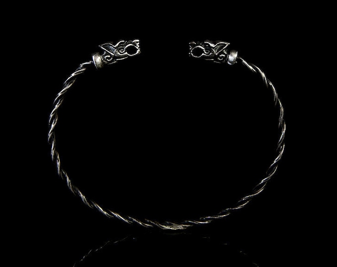 Viking Wolf Bracelet, Silver Cuff Viking Wolf Bracelet, Wolf Cuffs, Silver Cuff Wolves, Viking Silver Cuff, Handmade Silver Viking Cuff
