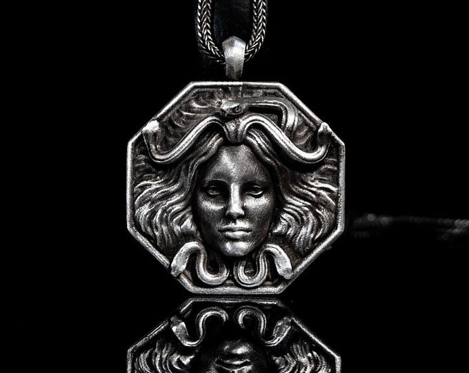 Medusa Face Necklace Oxidized Silver Medusa Men Gift Handmade Gift Ideas Greek Mythology Medusa Greek Greece Culture Silver Medusa Pendant