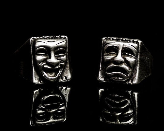 Thalia and Melpomene Silver Rings Theatre Muse of Tragedy and Comedy Silver Ring Theatrical Gift Ideas Stylish Rings  Sock and Buskin Rings