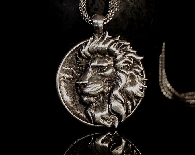 Lion Head Pendant Handmade : Sterling Silver Animal Jewelry